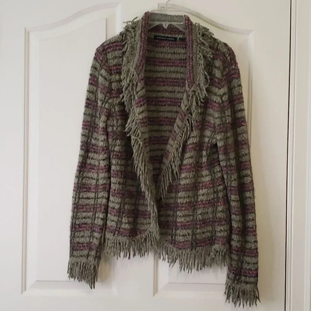 Michelle Nicole Wool Blend Striped Fringe Sweater